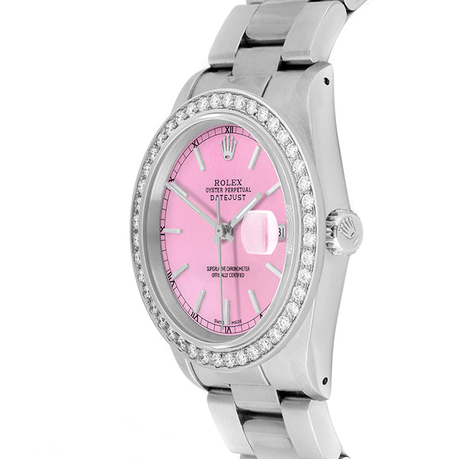 Rolex Datejust 36mm STAINLESS STEEL 16234 Pink Dial | Sticks Hour Markers, 2 ct Diamond Bezel