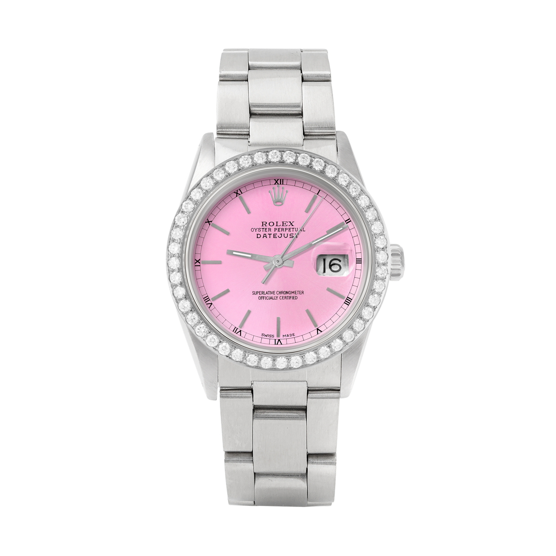 Rolex Datejust 36mm STAINLESS STEEL 16234 Pink Dial | Sticks Hour Markers, 2 ct Diamond Bezel