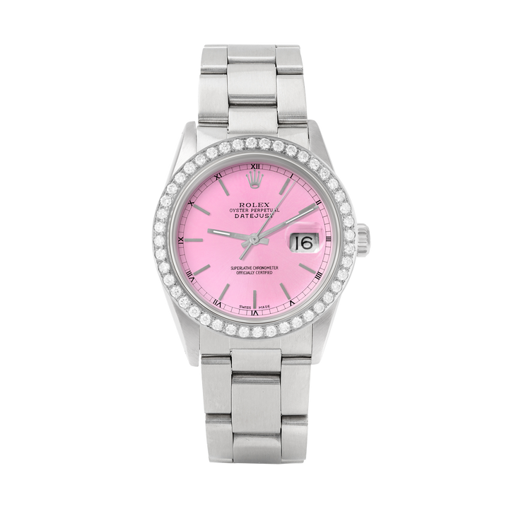 Rolex Datejust 36mm STAINLESS STEEL 16234 Pink Dial | Sticks Hour Markers, 2 ct Diamond Bezel