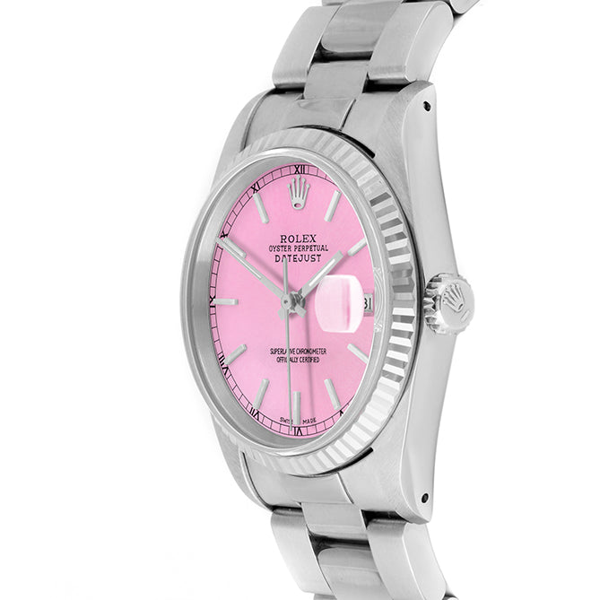 Rolex Datejust 36mm STAINLESS STEEL 16234 Pink  Dial | Stick Hour Markers | Fluted  Bezel