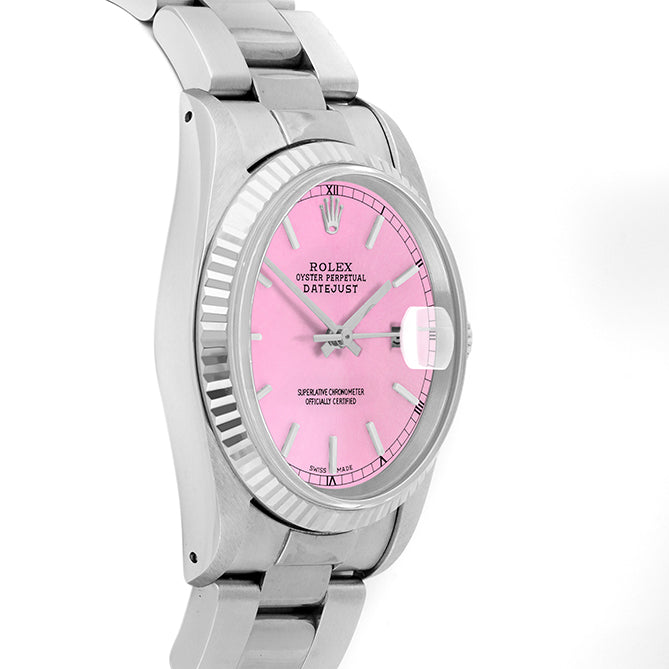 Rolex Datejust 36mm STAINLESS STEEL 16234 Pink  Dial | Stick Hour Markers | Fluted  Bezel