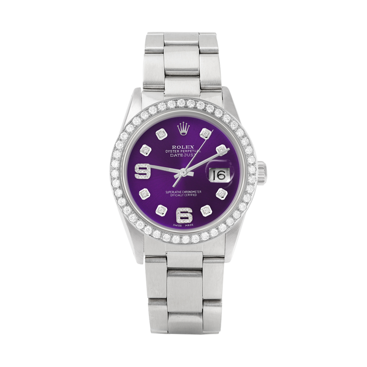 Rolex Datejust 36mm STAINLESS STEEL 16234 Purple  Dial | 6&9 Diamond Hour Markers | 2 ct Diamond Bezel