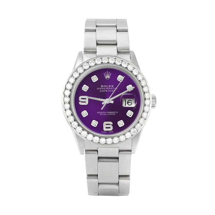 Rolex Datejust 36mm STAINLESS STEEL 16234 Purple Dial |6&9 Diamond Hour Markers | 2.5 ct Diamond Bezel