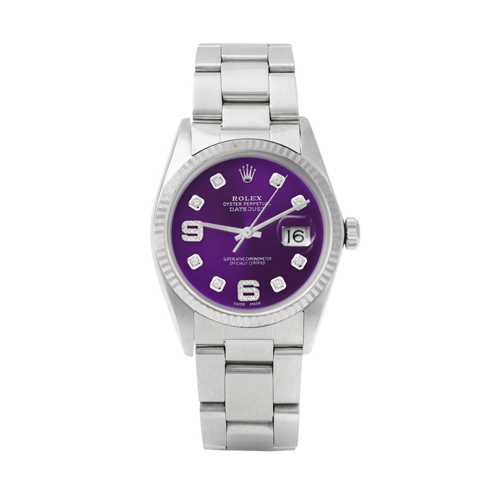 Rolex Datejust 36mm STAINLESS STEEL 16234 Purple Dial| 6&9 Diamond | Fluted bazel