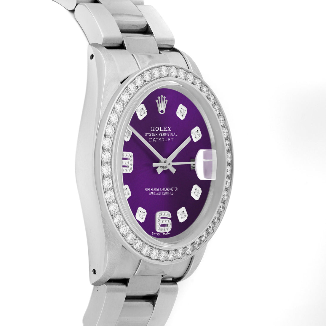 Rolex Datejust 36mm STAINLESS STEEL 16234 Purple  Dial | 6&9 Diamond Hour Markers | 2 ct Diamond Bezel