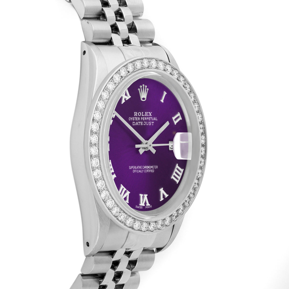 Rolex Datejust 36mm STAINLESS STEEL 16234 Purple  Dial | Roman Hour Markers, 2 ct Diamond Bezel