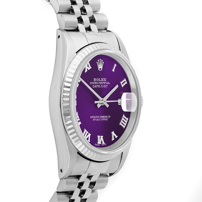 Rolex Datejust 36mm STAINLESS STEEL 16234 Purple Dial | Roman Hour Markers | Fluted  Bezel