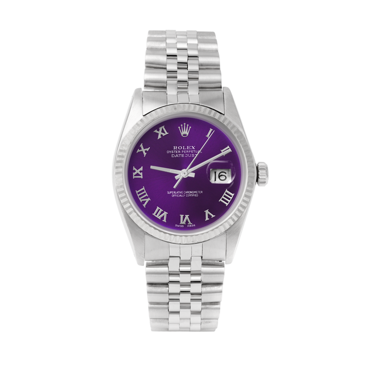 Rolex Datejust 36mm STAINLESS STEEL 16234 Purple Dial | Roman Hour Markers | Fluted  Bezel