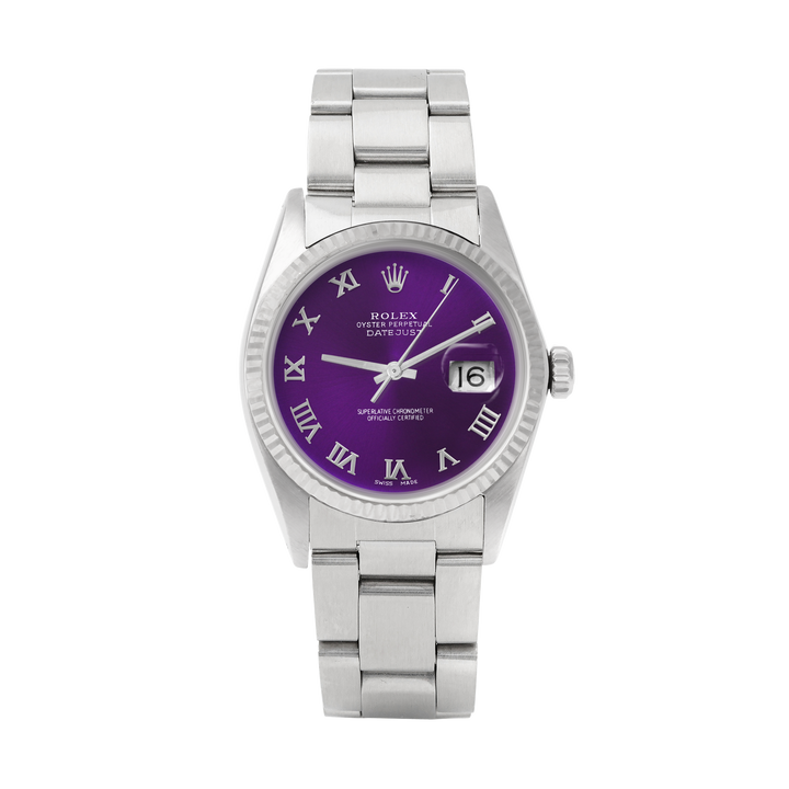 Rolex Datejust 36mm STAINLESS STEEL 16234 Purple Dial | Roman Hour Markers | Fluted  Bezel