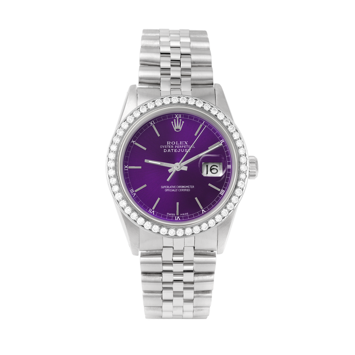 Rolex Datejust 36mm STAINLESS STEEL 16234 Purple  Dial | Stick Hour Markers | 1.8ct Diamond Bezel