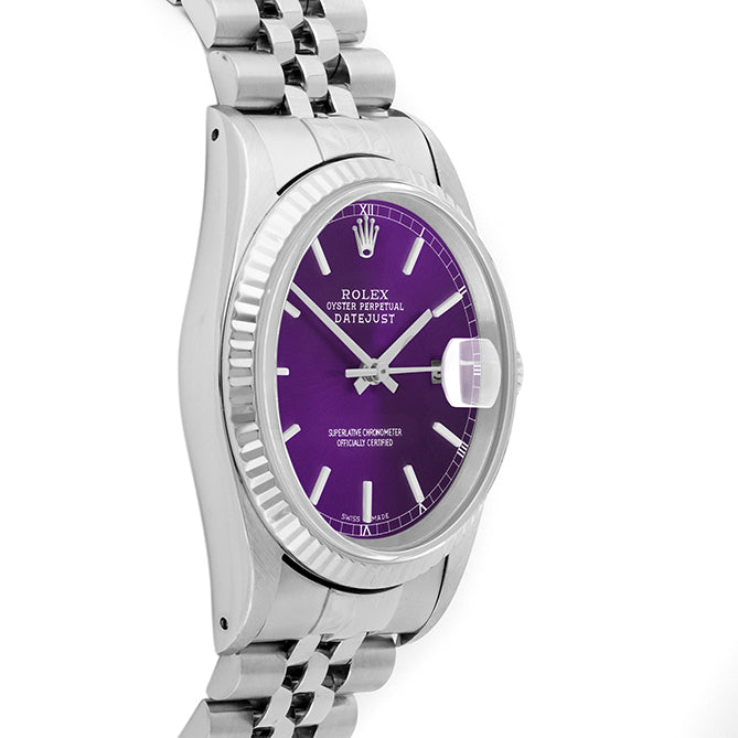 Rolex Datejust 36mm STAINLESS STEEL 16234 Purple Dial | Stick Hour Markers | Fluted  Bezel