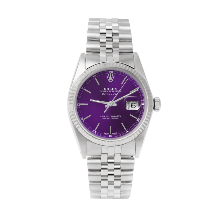 Rolex Datejust 36mm STAINLESS STEEL 16234 Purple Dial | Stick Hour Markers | Fluted  Bezel