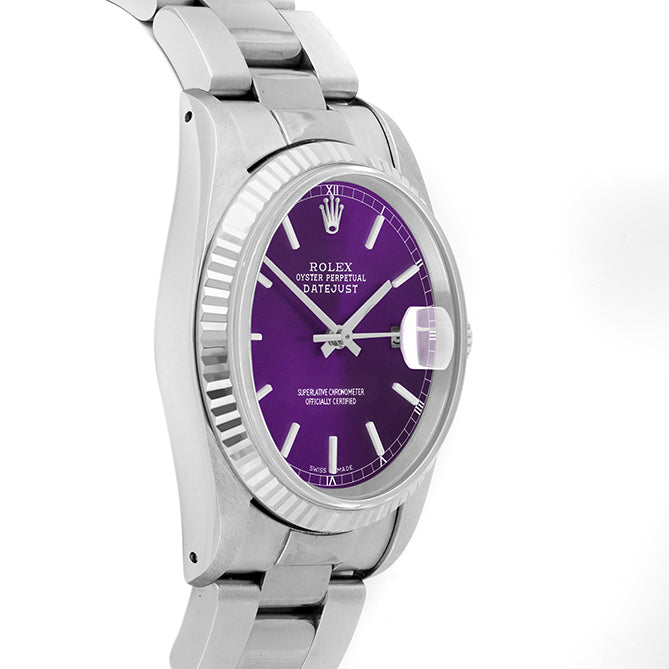 Rolex Datejust 36mm STAINLESS STEEL 16234 Purple  Dial | Stick Hour Markers | Fluted  Bezel