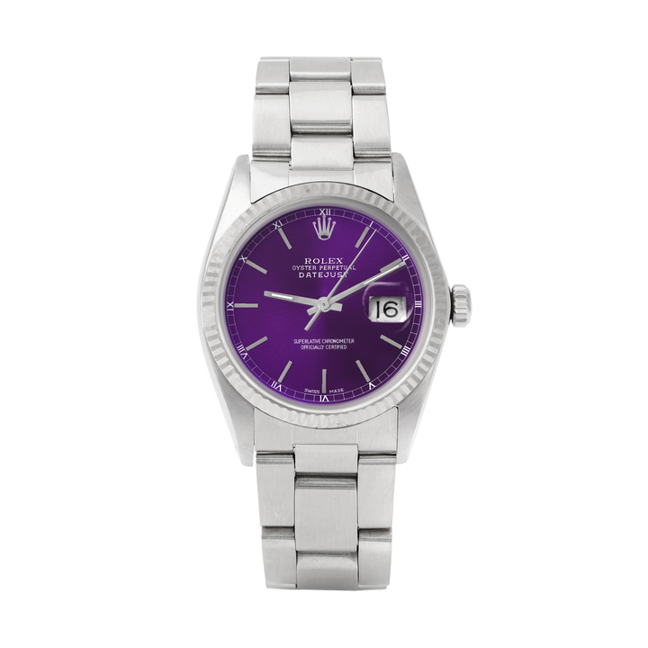 Rolex Datejust 36mm STAINLESS STEEL 16234 Purple  Dial | Stick Hour Markers | Fluted  Bezel