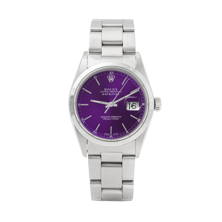 Rolex Datejust 36mm STAINLESS STEEL 16200 Purple  Dial | Stick Hour Markers | Smooth  Bezel