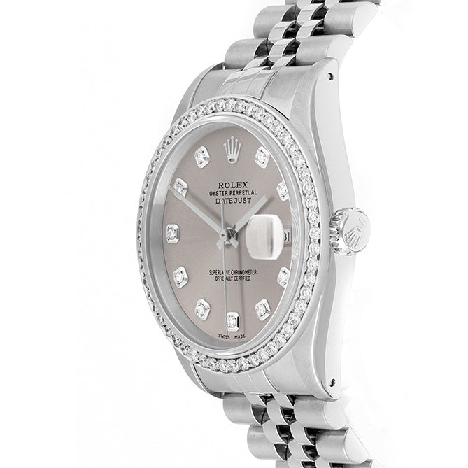 Rolex Datejust 36mm STAINLESS STEEL 16234 Slate Dial | Diamond Hour Markers, 1 ct Diamond Bezel