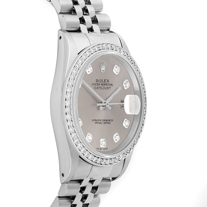 Rolex Datejust 36mm STAINLESS STEEL 16234 Slate Dial | Diamond Hour Markers, 1 ct Diamond Bezel
