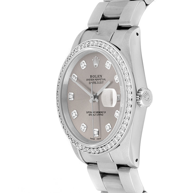 Rolex Datejust 36mm STAINLESS STEEL 16234 Slate Dial | Diamond Hour Markers, 1ct Diamond Bezel