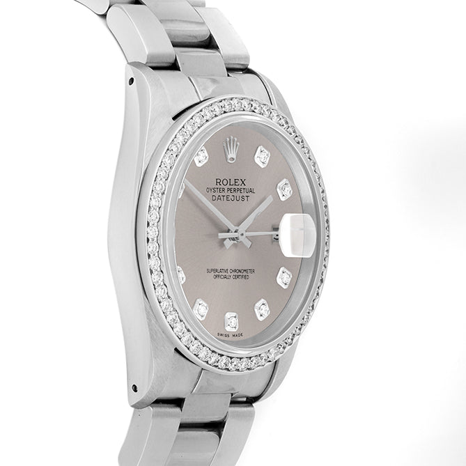 Rolex Datejust 36mm STAINLESS STEEL 16234 Slate Dial | Diamond Hour Markers, 1ct Diamond Bezel