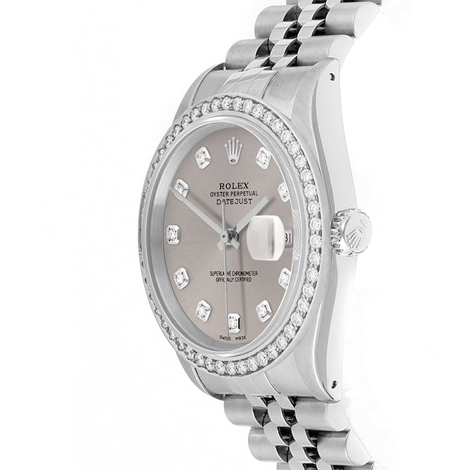 Rolex Datejust 36mm STAINLESS STEEL 16234 Slate Dial | Diamond Hour Markers, 1.8 ct Diamond Bezel