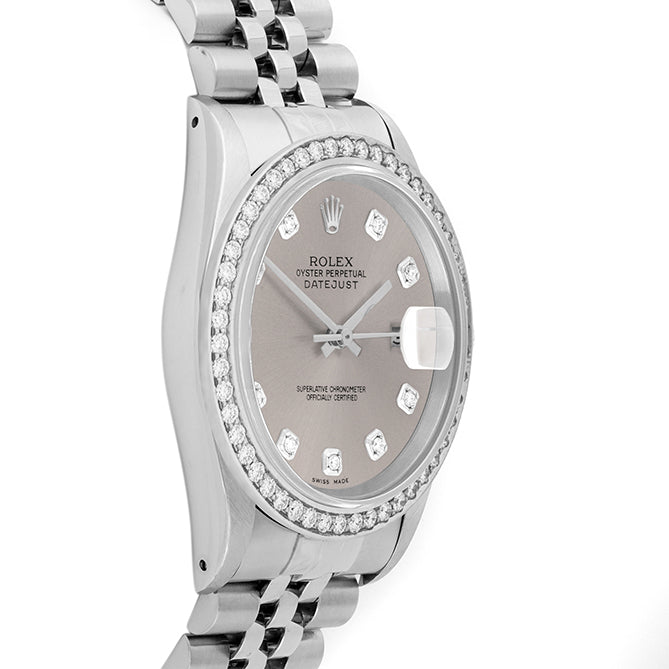 Rolex Datejust 36mm STAINLESS STEEL 16234 Slate Dial | Diamond Hour Markers, 1.8 ct Diamond Bezel