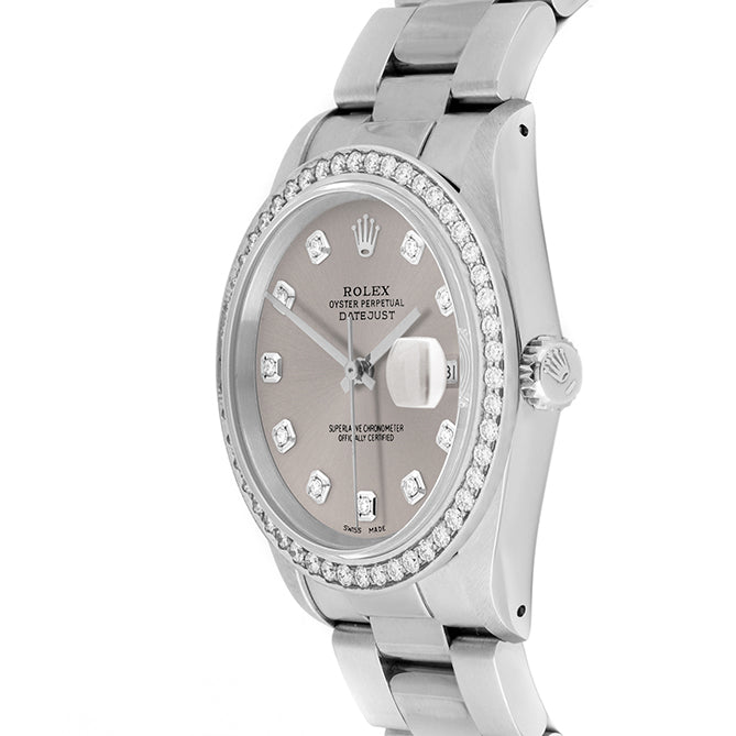Rolex Datejust 36mm STAINLESS STEEL 16234 Slate Dial | Diamond Hour Markers, 1.8 ct Diamond Bezel