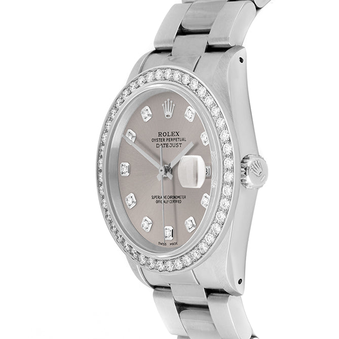 Rolex Datejust 36mm STAINLESS STEEL 16234 Slate Dial | Diamond Hour Markers, 2 ct Diamond Bezel