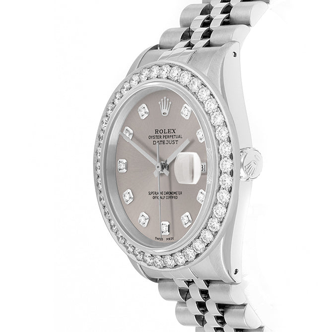 Rolex Datejust 36mm STAINLESS STEEL 16234  Slate Dial | Diamond Hour Markers | 2.5 ct Diamond Bezel