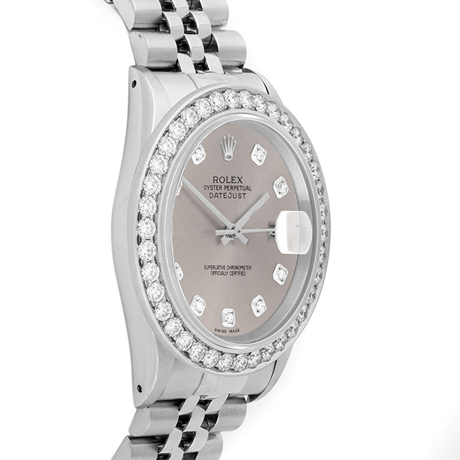 Rolex Datejust 36mm STAINLESS STEEL 16234  Slate Dial | Diamond Hour Markers | 2.5 ct Diamond Bezel