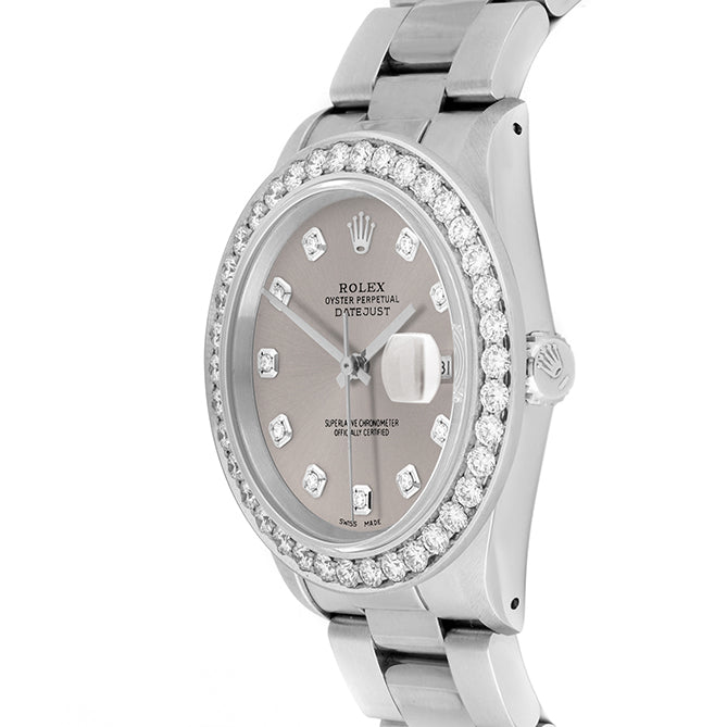 Rolex Datejust 36mm STAINLESS STEEL 16234 Slate Dial | Diamond Hour Markers | 2.5 ct Diamond Bezel
