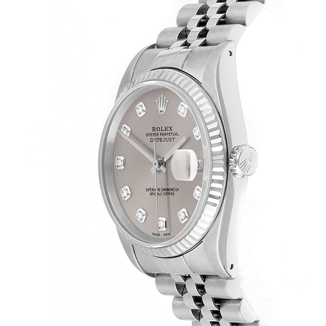 Rolex Datejust 36mm STAINLESS STEEL 16234 Slate Dial | Diamond Hour Markers | Fluted Bezel