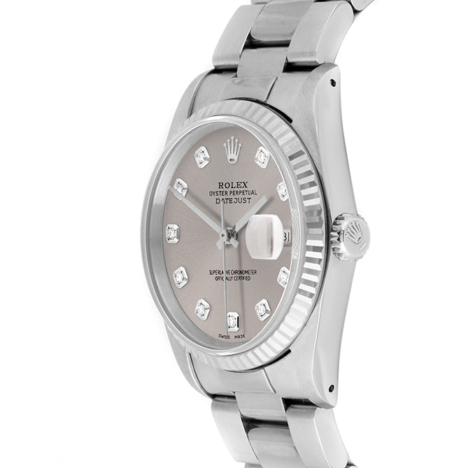 Rolex Datejust 36mm STAINLESS STEEL 16234 Slate Dial | Diamond Hour Markers | Fluted Bezel