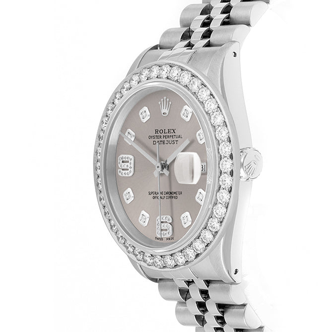 Rolex Datejust 36mm STAINLESS STEEL 16234 Slate Dial |6&9 Diamond Hour Markers | 2.5 ct Diamond Bezel