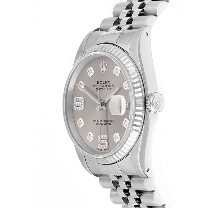 Rolex Datejust 36mm STAINLESS STEEL 16234  Slate Dial | 6&9 Diamond | Fluted Bazel