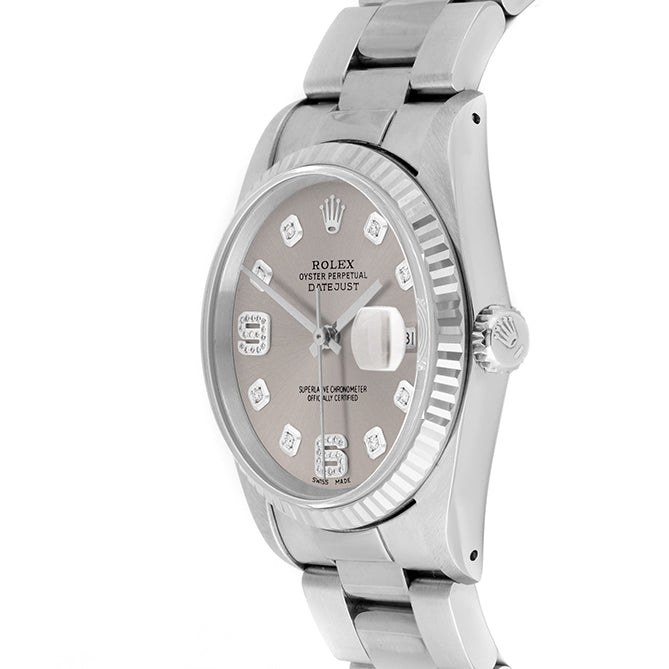Rolex Datejust 36mm STAINLESS STEEL 16234 Slate Dial| 6&9 Diamond | Fluted bazel