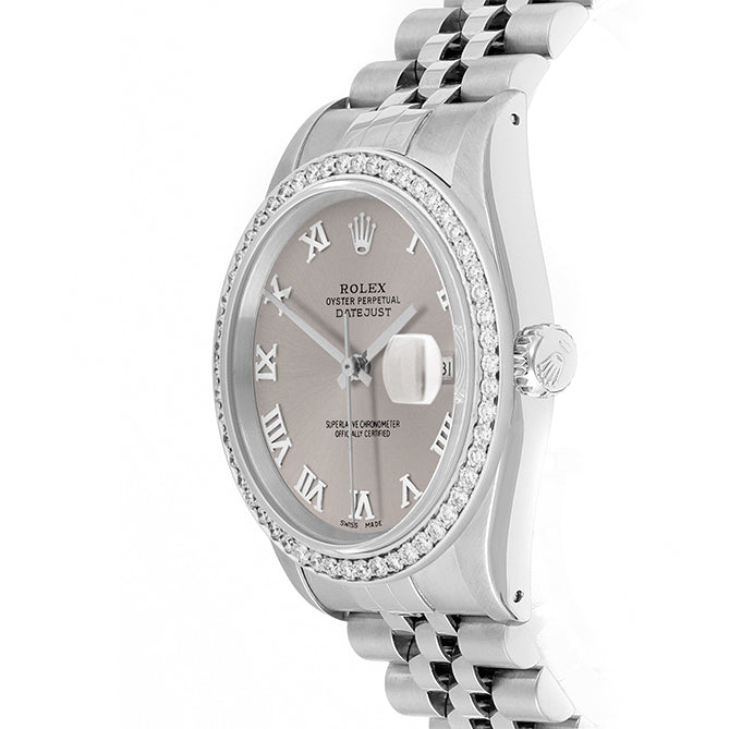 Rolex Datejust 36mm STAINLESS STEEL 16234 Slate Dial | Roman Hour Markers | 1 ct Diamond Bezel