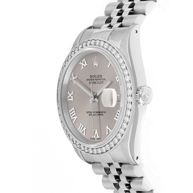 Rolex Datejust 36mm STAINLESS STEEL 16234 Slate Dial | Roman Hour Markers, 1.8 ct Diamond Bezel