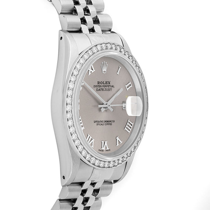 Rolex Datejust 36mm STAINLESS STEEL 16234 Slate Dial | Roman Hour Markers, 1.8 ct Diamond Bezel