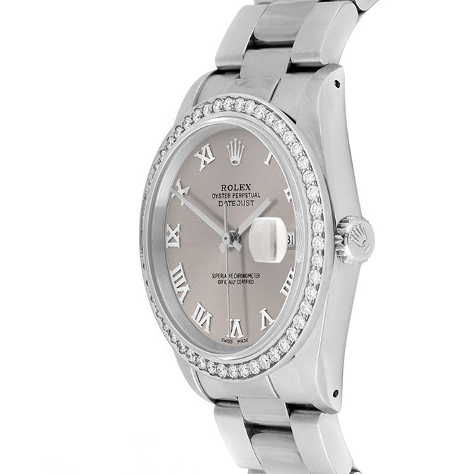 Rolex Datejust 36mm STAINLESS STEEL 16234 Slate Dial | Roman Hour Markers, 1.8 ct Diamond Bezel