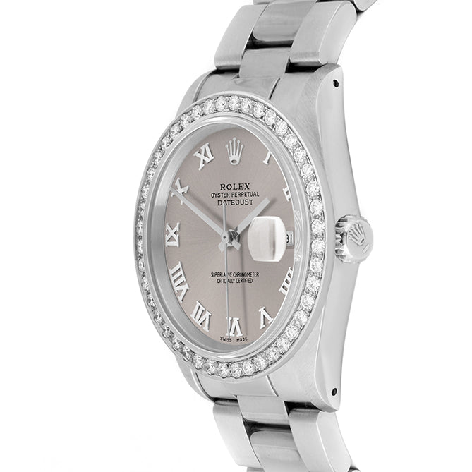 Rolex Datejust 36mm STAINLESS STEEL 16234 Slate Dial | Roman Hour Markers, 2 ct Diamond Bezel