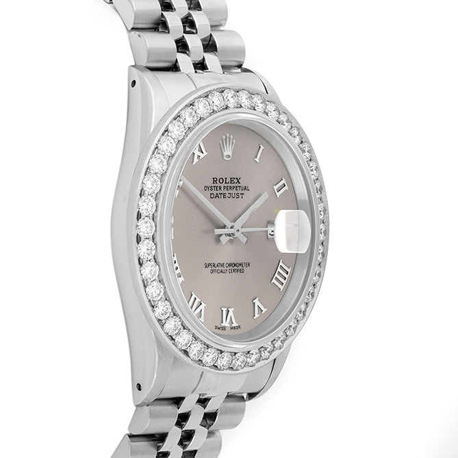 Rolex Datejust 36mm STAINLESS STEEL 16234 Slate Dial | Roman Hour Markers | 2.5 ct Diamond Bezel