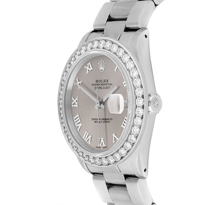 Rolex Datejust 36mm STAINLESS STEEL 16234 Slate Dial | Roman Hour Markers | 2.5 ct Diamond Bezel