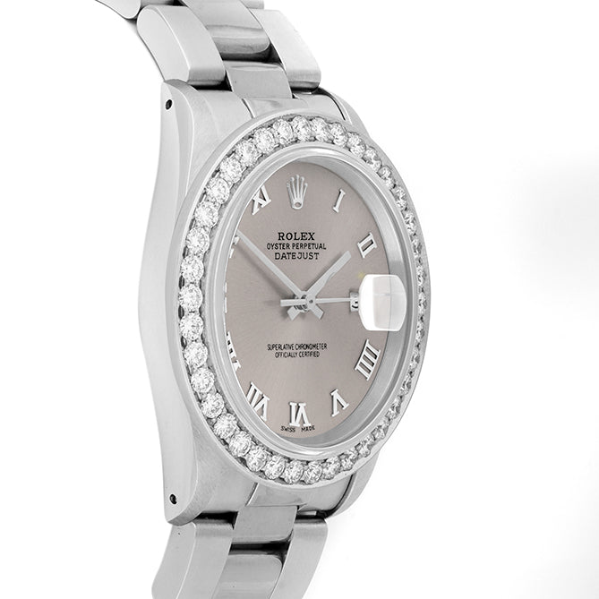 Rolex Datejust 36mm STAINLESS STEEL 16234 Slate Dial | Roman Hour Markers | 2.5 ct Diamond Bezel