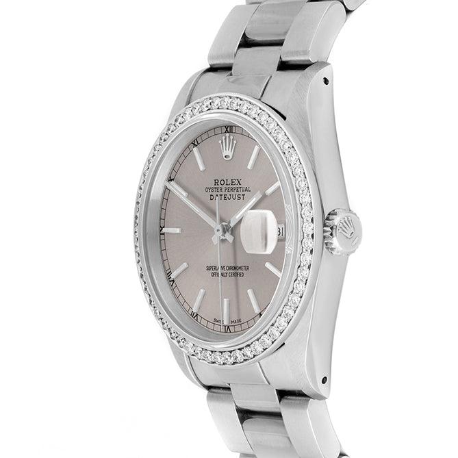 Rolex Datejust 36mm STAINLESS STEEL 16234 Slate  Dial | Sticks Hour Markers, 1ct Diamond Bezel