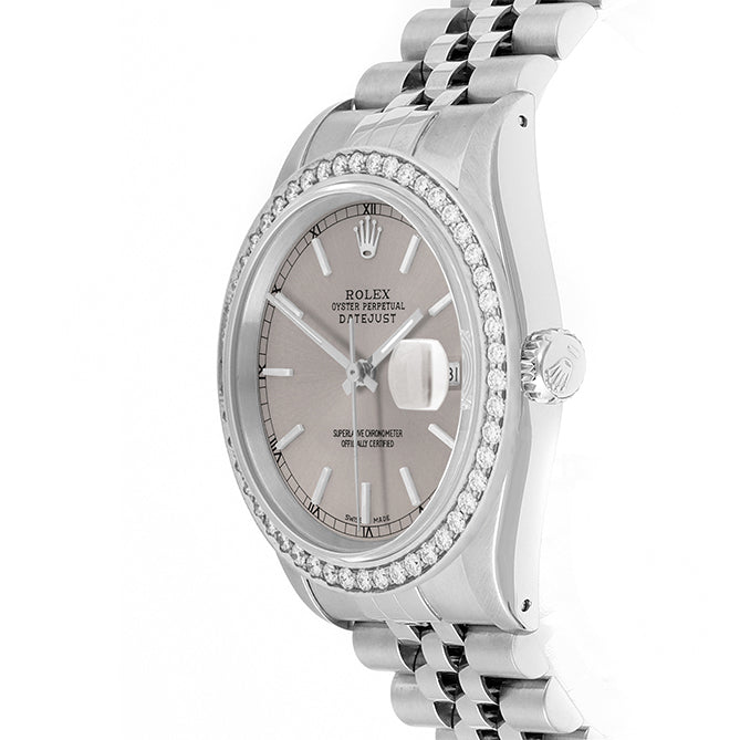 Rolex Datejust 36mm STAINLESS STEEL 16234 Slate Dial | Stick Hour Markers | 1.8ct Diamond Bezel