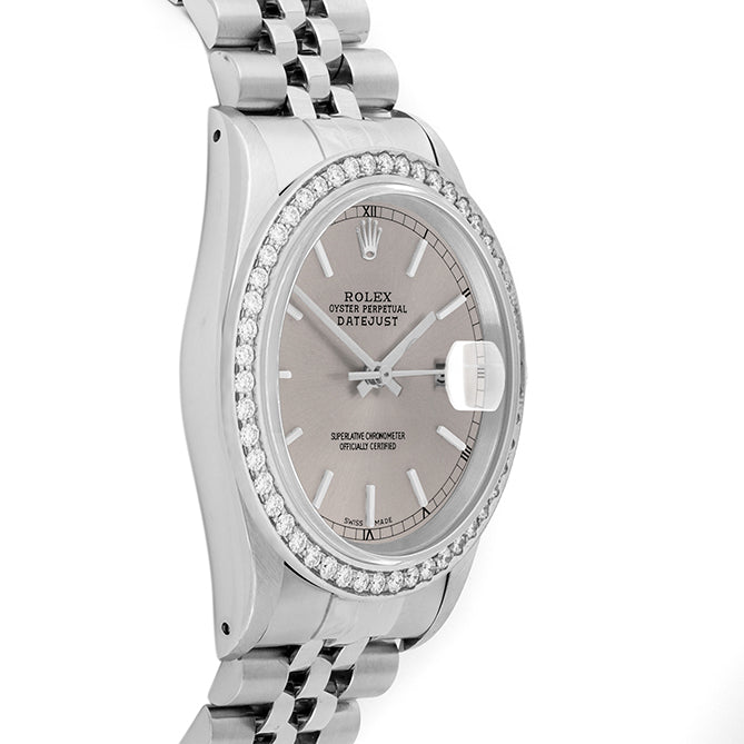 Rolex Datejust 36mm STAINLESS STEEL 16234 Slate Dial | Stick Hour Markers | 1.8ct Diamond Bezel