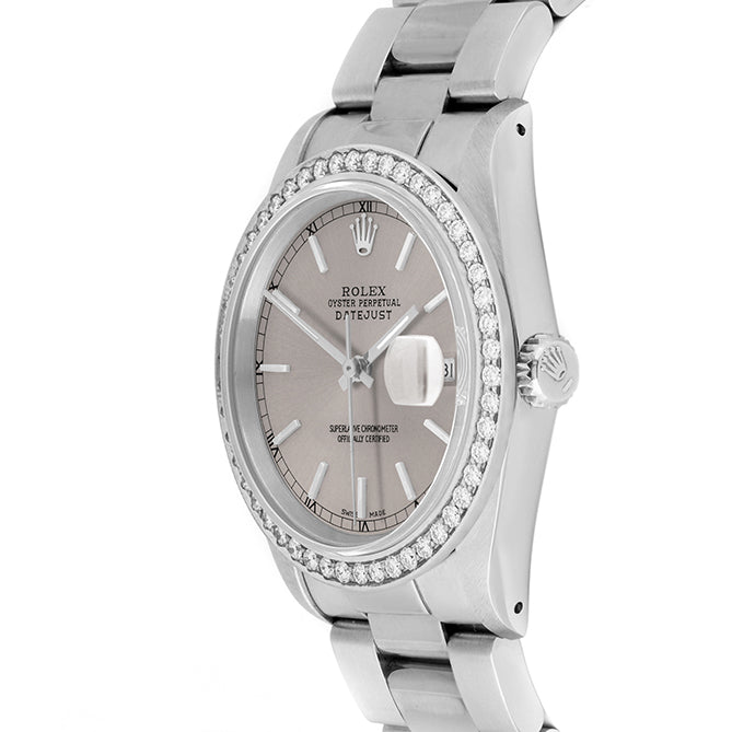 Rolex Datejust 36mm STAINLESS STEEL 16234 Slate Dial | Stick Hour Markers, 1.8ct Diamond Bezel