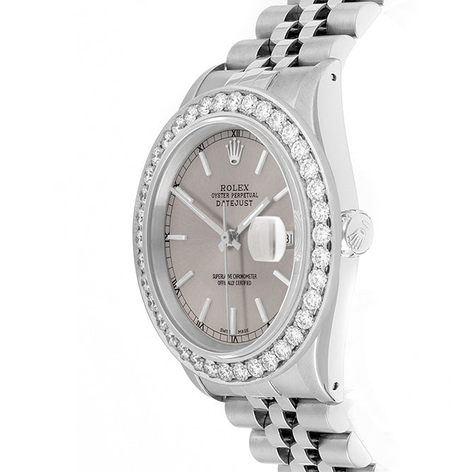 Rolex Datejust 36mm STAINLESS STEEL 16234 Slate Dial | Stick Hour Markers, 2.5 ct Diamond Bezel