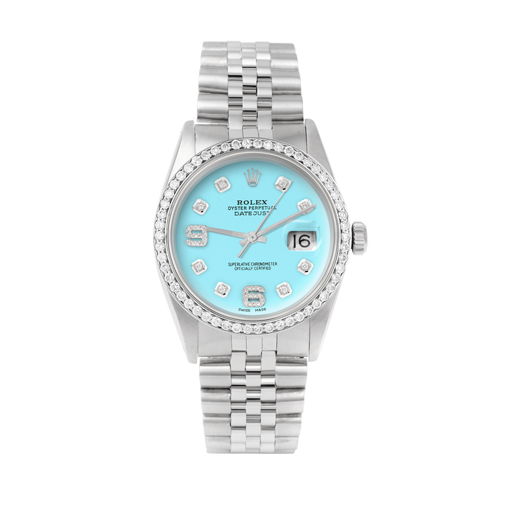 Rolex Datejust 36mm STAINLESS STEEL 16234 Tiffany Blue Dial | 6&9 Diamond |Diamond Hour Markers | 1 ct Diamond Bezel