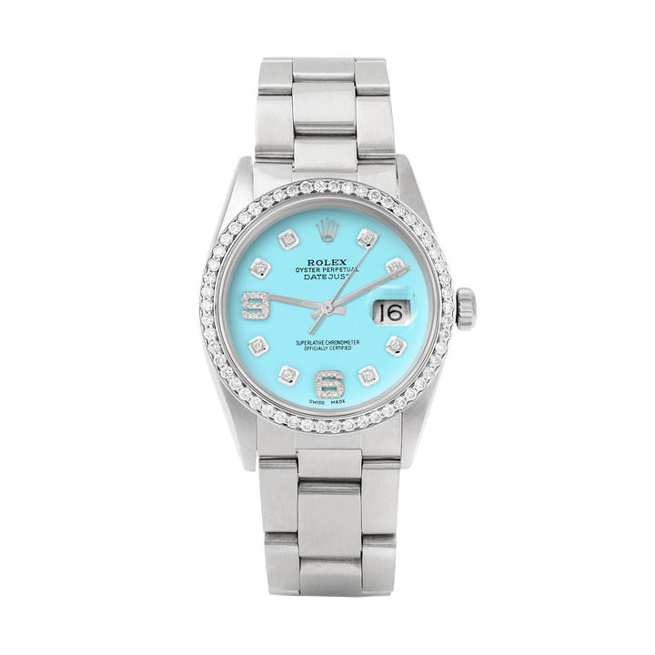 Rolex Datejust 36mm STAINLESS STEEL 16234  Tiffany Blue Dial | 6&9 Diamond |Diamond Hour Markers | 1 ct Diamond Bezel